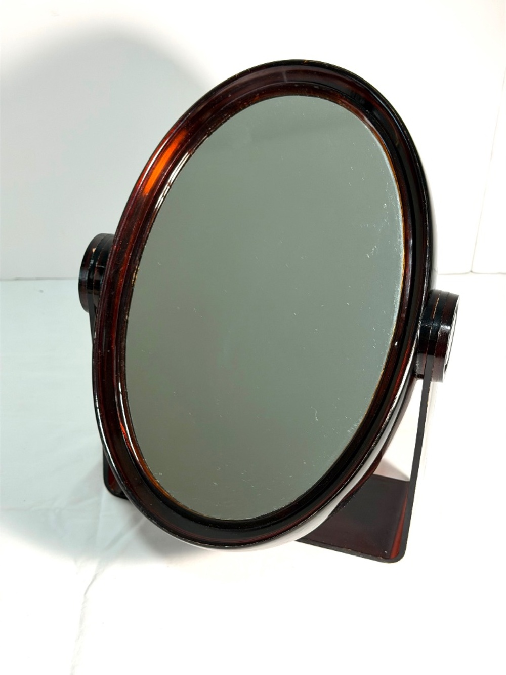 VTG Amber Acrylic Oval Vanity Mirror Double Sided Magnified Made in Hong Kong